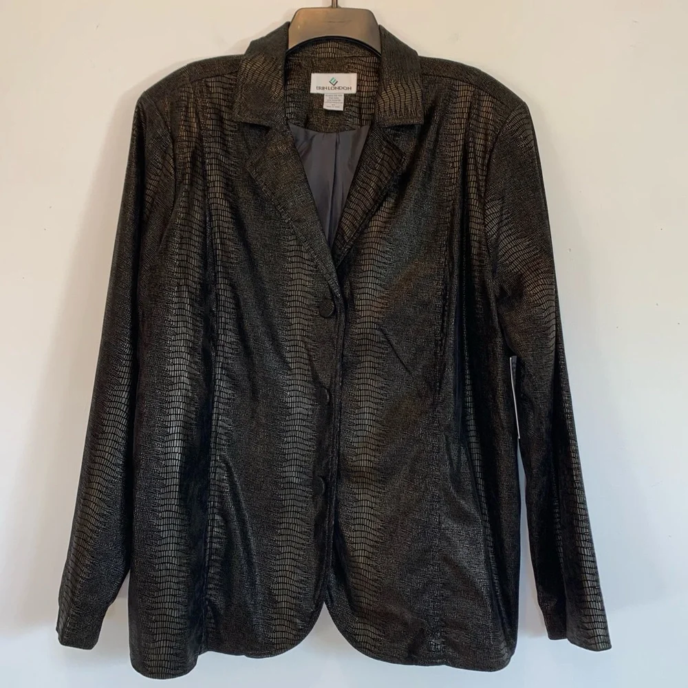 Erin London Black Snakeskin Faux Leather Blazer Jacket 2X